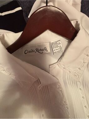 Claudia Richard White Dress Shirt with Embroidered Detail